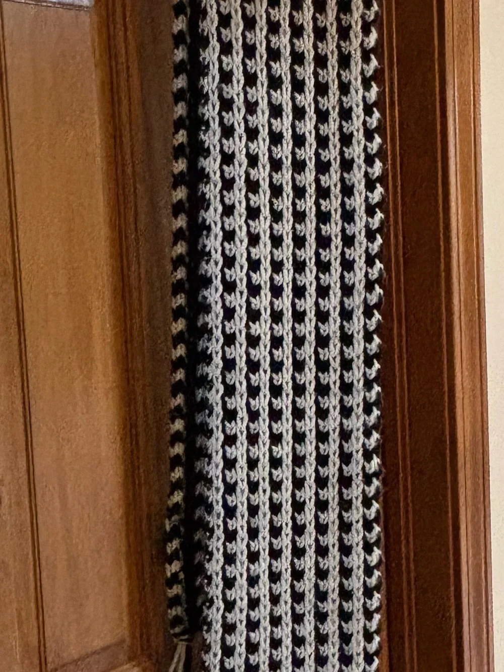 Steve Madden Black and White Striped Knit Scarf with Fringe